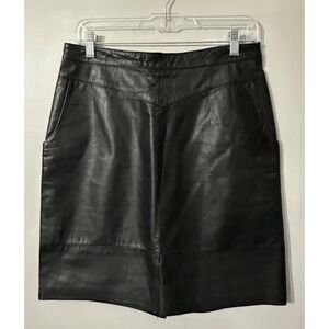 G-III‎ New York Black Leather Straight Pencil Skirt Size 11 Pockets Mobwife
